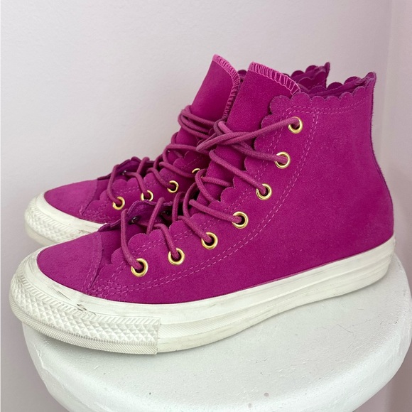 Converse Chuck Taylor All Star Scallop High Top Suede Sneaker (Women) pink 7 - Picture 2 of 9